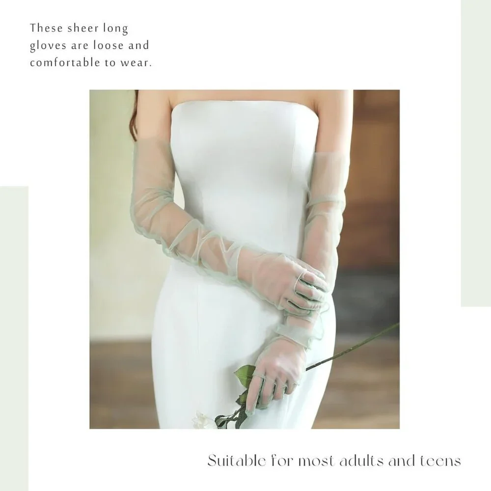 Women's Green Long Tulle Pearl Long Sleeves Gloves Bridal Party Prom Costumes